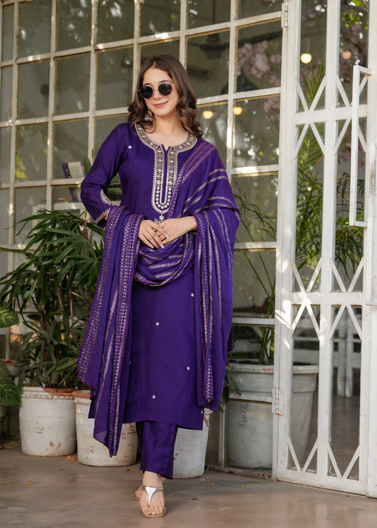 Beautiful Blue Viscose Chanderi Fabric Kurtis Pant Set