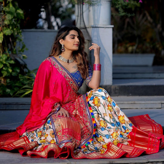 Butter Silk Chaniya Choli | Digital Print with Real Mirror Work for Traditional Wear