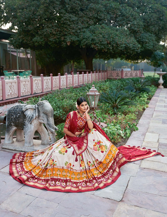 Tussar Silk Chaniya Choli Fancy Mill Print With Real Mirror Work for Traditional Wear