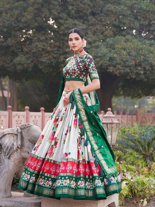 Tussar Silk Chaniya Choli Fancy Mill Print With Real Mirror Work for Traditional Wear
