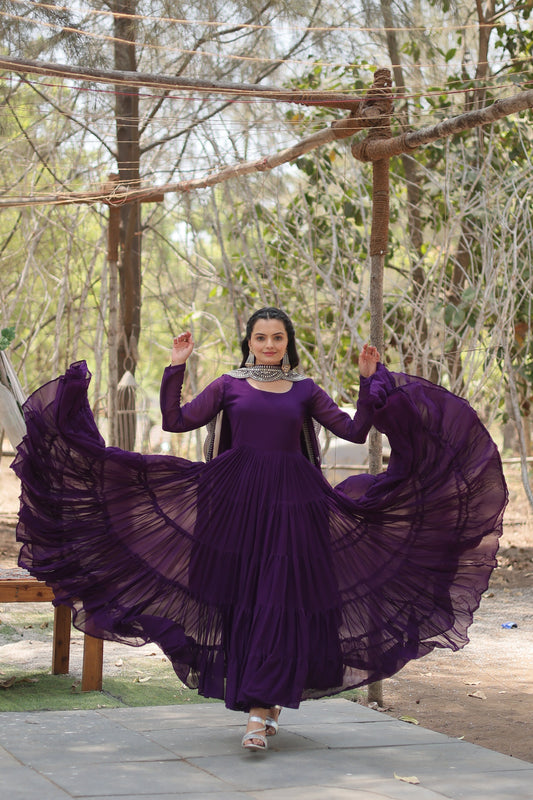 Purple Women Embroidered Anarkali Kurta Set