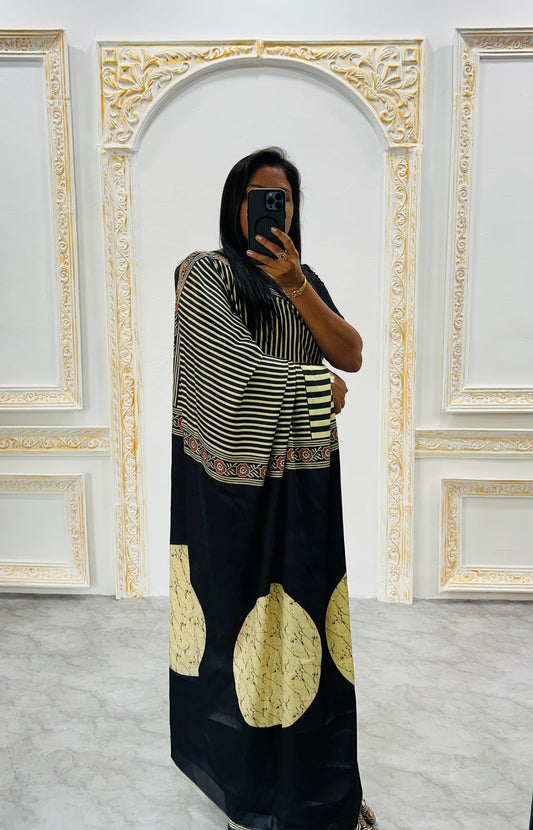 Ajrakh Printed Modal Silk Saree With Ajrakh Blouse