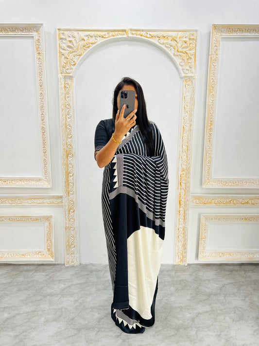 Ajrakh Printed Semi Gaji Silk Saree With Ajrakh Blouse