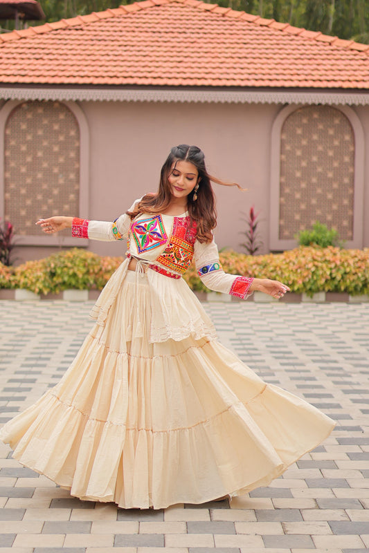 Garba Special: Heavy Cotton Lehenga Choli with Flared Jacket & Gamthi Work